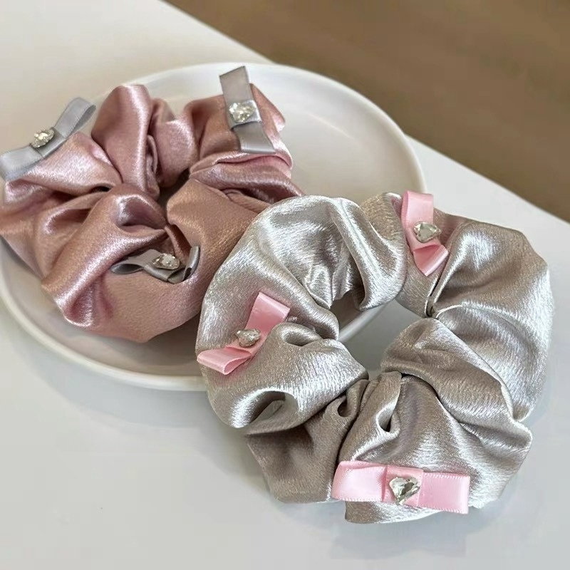 ยางรัดผม ริบบิ้น สีเงิน ขนาดใหญ่ แวววาว รัก พลอยเทียม เชือกริบบิ้น เครื่องประดับผม สําหรับสาวหวาน