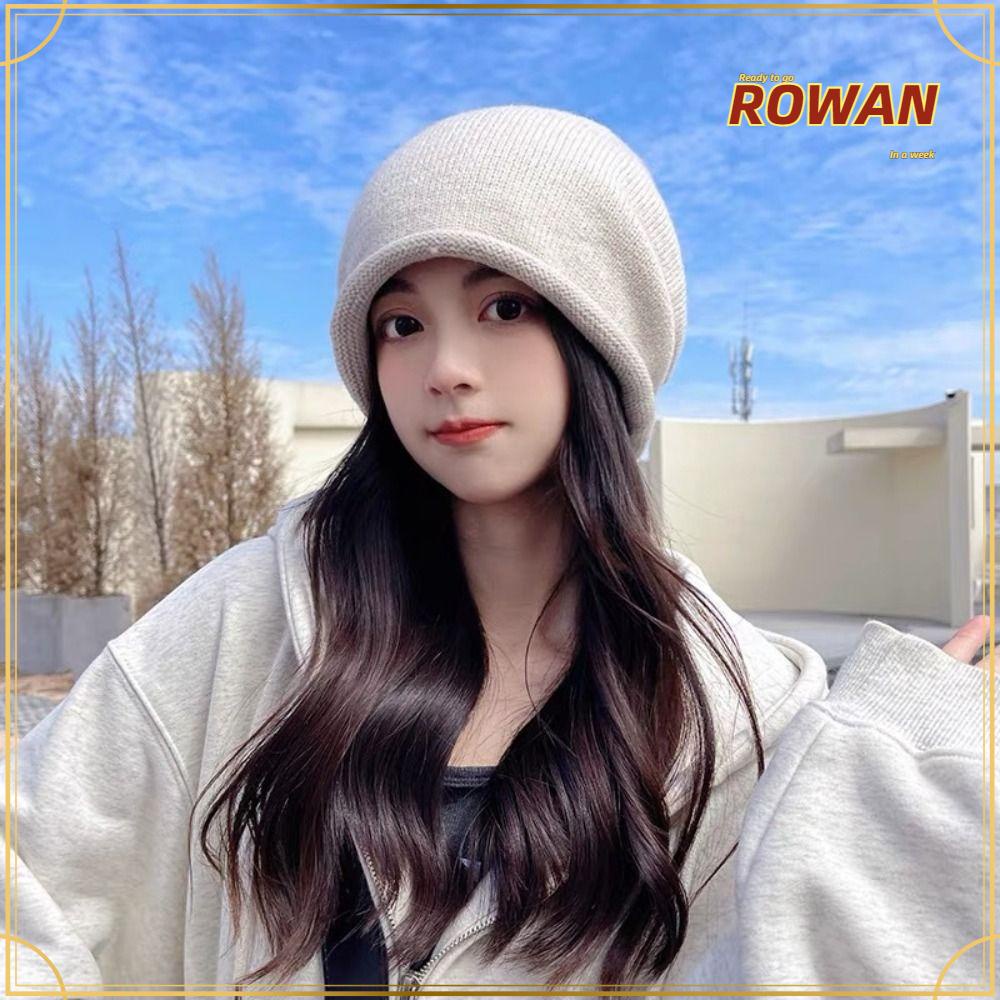Rowans หมวกบีนนี่ ผ้าถัก ให้ความอบอุ่น สีพื้น สไตล์ฮิปฮอป ฤดูหนาว สําหรับผู้หญิง