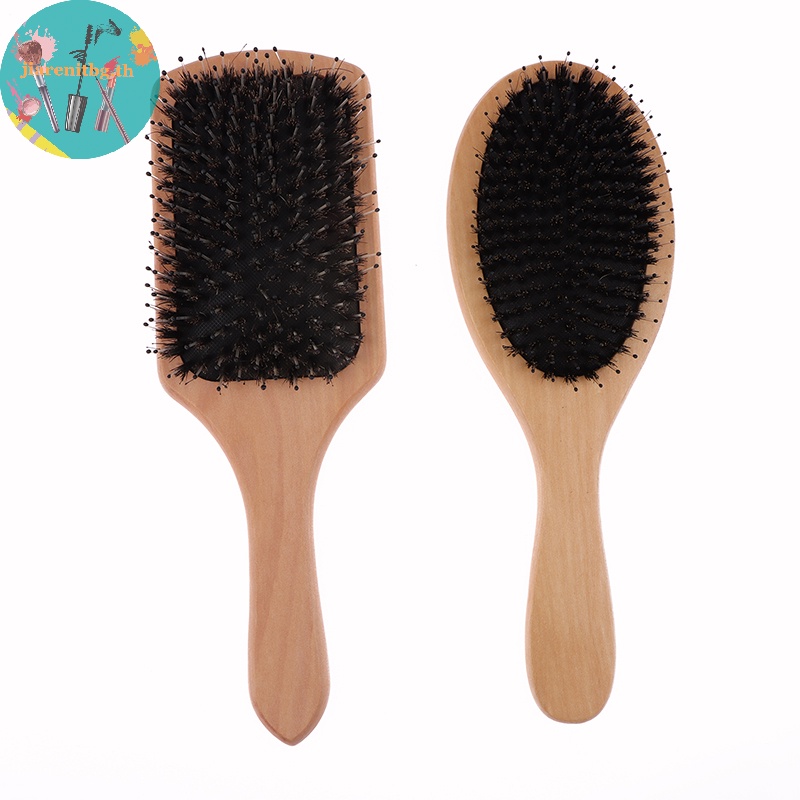 RENBG Boar Bristle Hair แปรงผู้หญิงไม้ไม้ไผ่แปรงผม Curly ถุงลมนิรภัยแปรงหนังศีรษะหวีสําหรับผม Beauty Care Salon เครื่องมือ TH