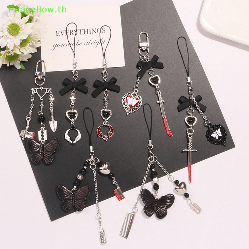 Peacellow Gothic Punk โทรศัพท์จี้หัวใจหวานเย็นโทรศัพท์สายหูฟังกระเป๋าตกแต่งจี้ TH