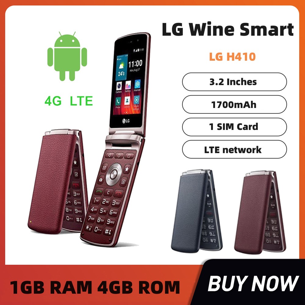 Lg Wine Smart LG H410 โทรศัพท์มือถือ Quad Core 3.2 นิ้ว 1GB RAM 4GB ROM 3.15MP กล้อง LTE พลิกโทรศัพท์มือถือ WIFI บลูทูธ หน้าจอสัมผัส Android สมาร์ทโฟน มือสอง ใหม่ 98%