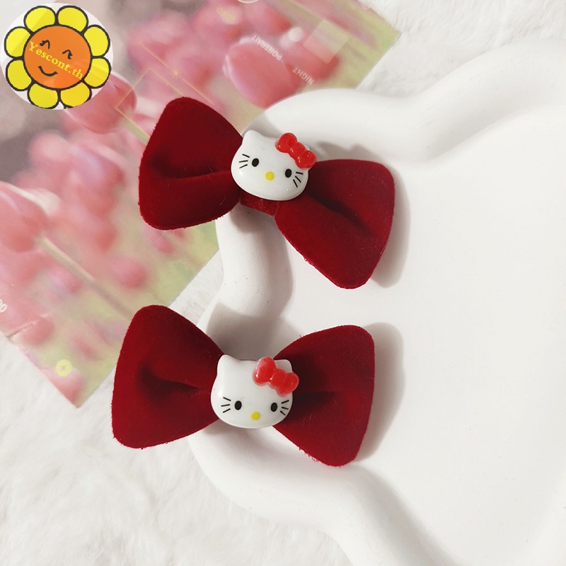 SANRIO Yescont กิ๊บติดผม ลาย Hello Kitty Y2k ประดับโบว์สีแดง สําหรับนักเรียน 1 ชิ้น