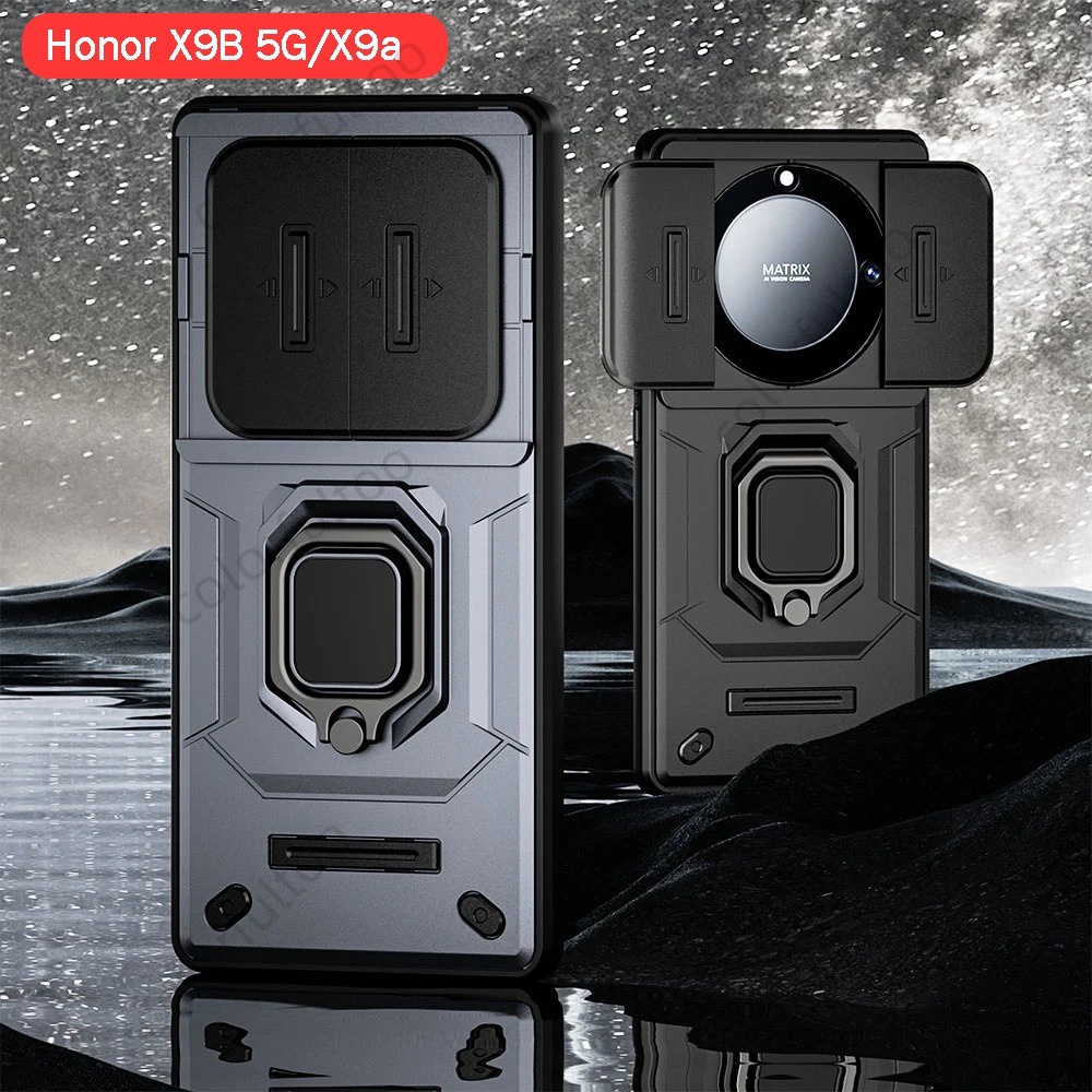 Honor X9C สมาร์ท 2024 เกราะกันกระแทกสําหรับ Honor X9C X9B 5G X 9B X9a HonorX9b 5G Push Pull สไลด์ป้องกันกล้องเคสโทรศัพท์ Hard PC กันชน Anti-fall Stand Holder ฝาหลัง