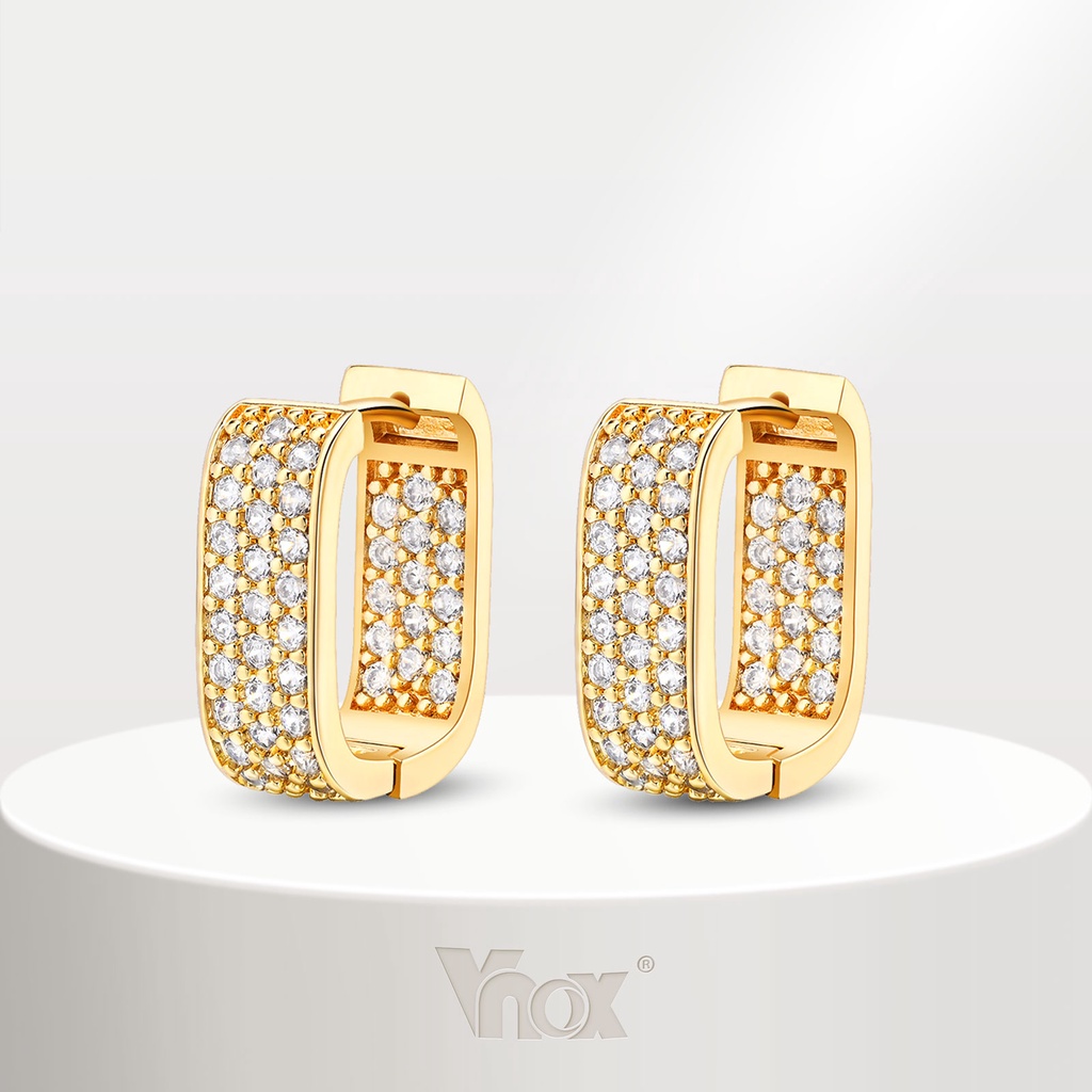 Vnox ต่างหูห่วง ทอง 18K ประดับเพทาย รูปตัว U แวววาว กันแพ้ เครื่องประดับ สําหรับผู้หญิง ผู้ชาย