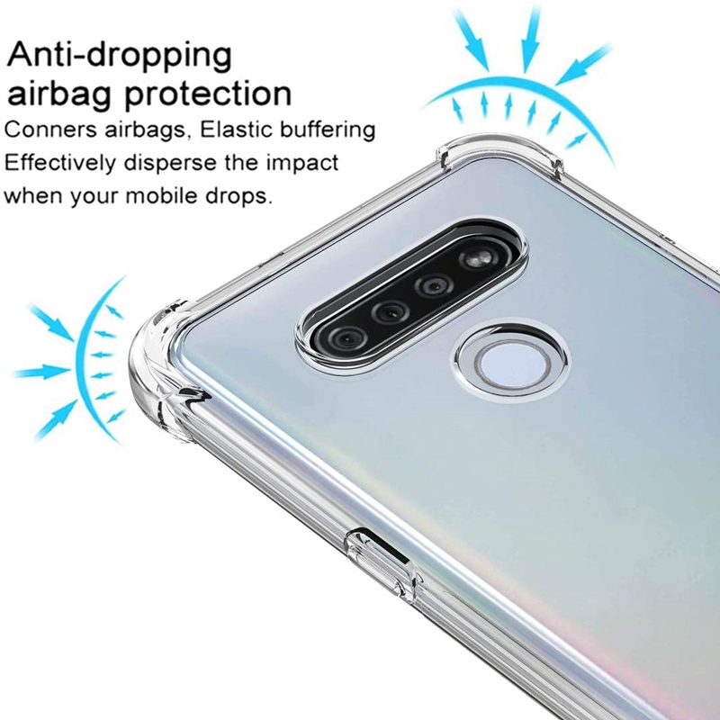 สําหรับ LG Q51 LM-Q510N ซิลิโคนเหลวใสแบบยืดหยุ่น Anti-Yellowing ฝาหลัง 4 มุมเคสเยลลี่