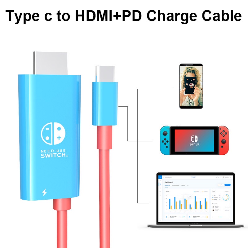 Type-c ถึงสาย HDMI USBC 4K 60HZ PD 100W Fast Charge สาย Type-C to TV Dock Type C ถึง HDMI อะแดปเตอร์สําหรับ Nintendo Switch2 OLED v1 v2 โทรศัพท์มือถือสวิทช์แล็ปท็อป