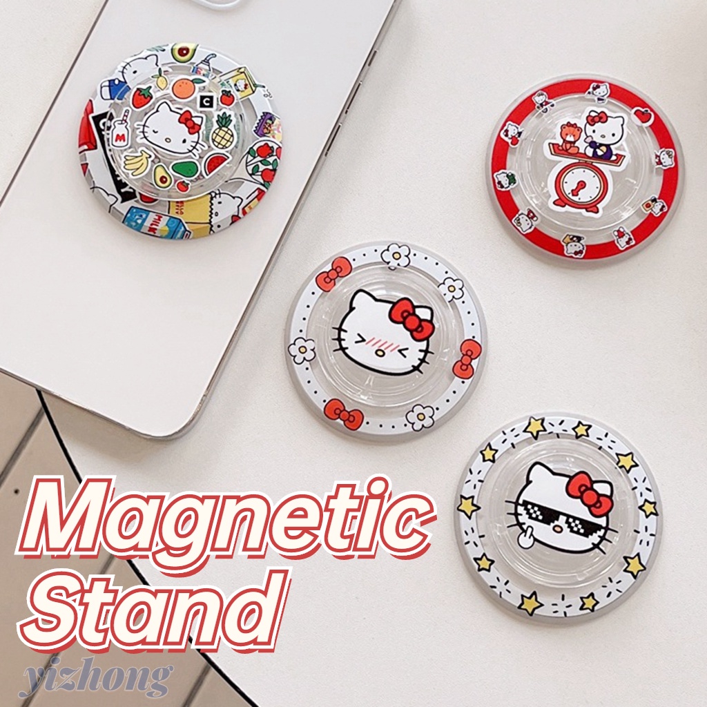 แม่เหล็กดึงดูด ที่วางโทรศัพท์ ทรงกลม ขาตั้ง Girly โบ เฮลโลคิตตี้ ขาตั้ง ลายการ์ตูน สําหรับโทรศัพท์มือถือเปลือย เคสแท็บเล็ต โทรศัพท์มือถือ กันตก ตัวยึด PC
