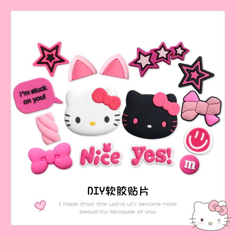 รองเท้าแตะ Crocs PVC ขนาดใหญ่ ลาย Hello Kitty KTJibbitz สีแดง สีดํา สําหรับตกแต่งรองเท้า