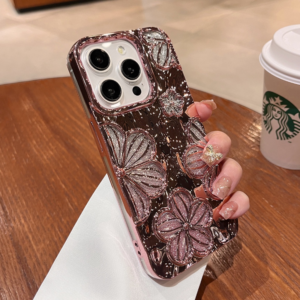 เคสโทรศัพท์มือถือ ซิลิโคนนิ่ม กันกระแทก ลายดอกไม้ หรูหรา สําหรับ IPhone 15 Pro Max 11 12 13 14 Pro Max