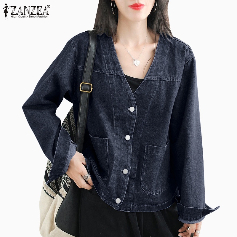 Zanzea เสื้อแจ็กเก็ตลําลอง แขนยาว ทรงหลวม มีกระเป๋าแยก สไตล์เกาหลี สําหรับผู้หญิง