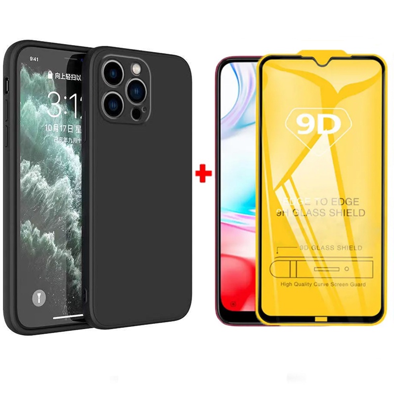 2in1 เคสโทรศัพท์ + กระจกนิรภัยขอบสีดํา OPPO A94 A77 A53 A33 A53S A9 A8 A31 F17 F11 F9 5G 4G Reno 8t 