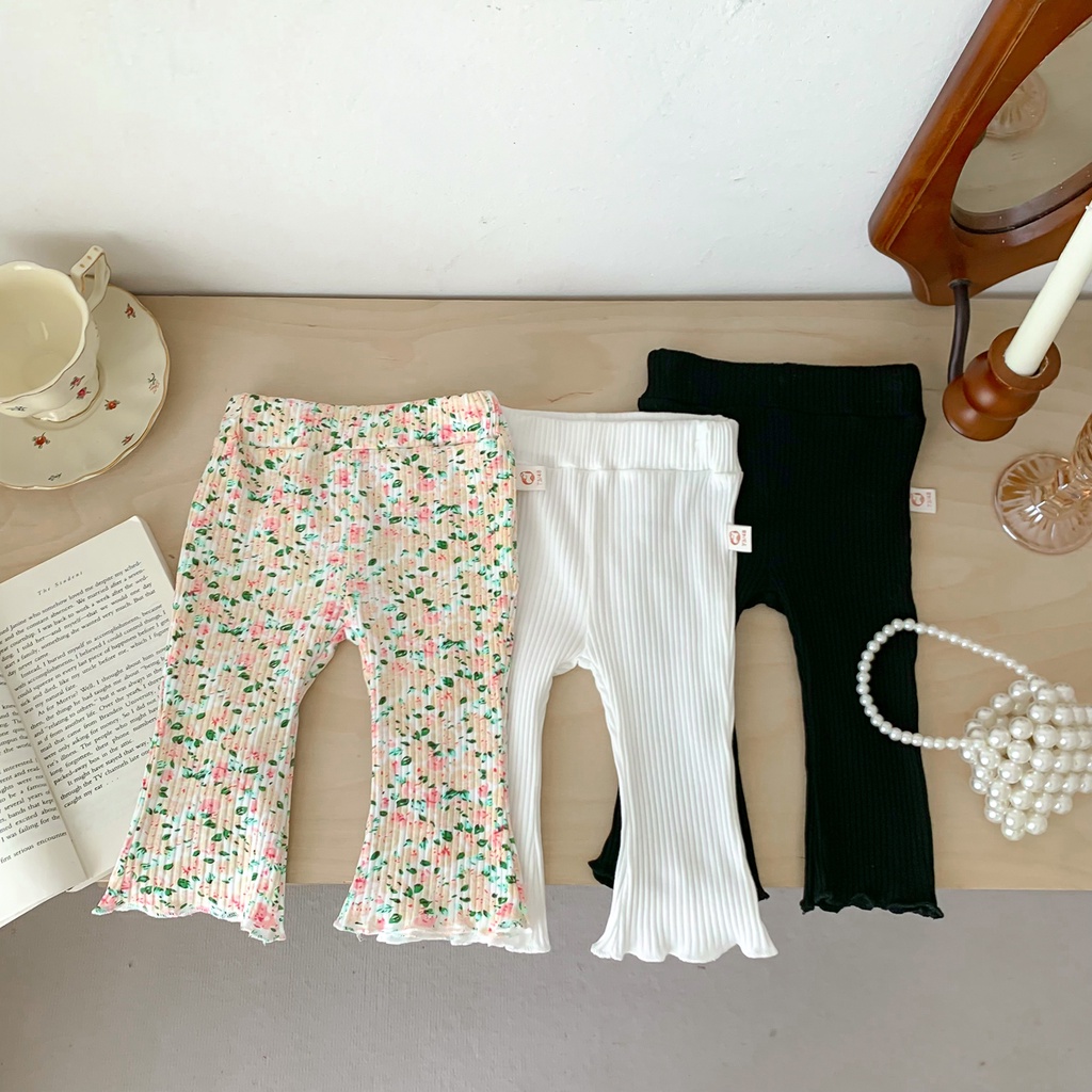กางเกงเลกกิ้งขายาว แบบบาง ยืดหยุ่น ลายดอกไม้ แฟชั่นฤดูร้อน สําหรับเด็กทารกแรกเกิด เด็กวัยหัดเดิน