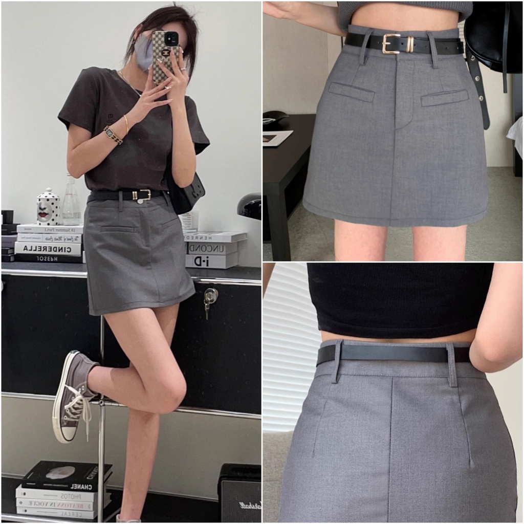 พร้อมส่ง กระโปรงสั้น มินิ กระเป๋าแต่ง กระดุมซ่อนด้านใน มีซับใน แฟชั่นสุดชิค