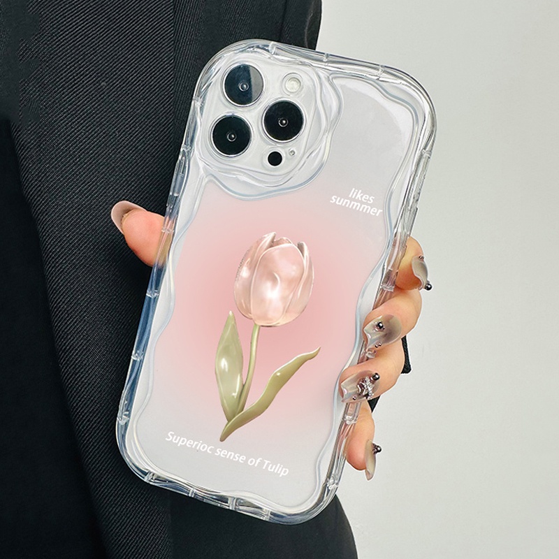 เคส Realme 12+ 12 Plus 11 Pro+ 11X 10 10Pro+ 10T เคสเรียลมี 9i 5G 4G 8 Pro Realme9i 9Pro 8i 7 7i 6 Pro 5 5s 5i 6i 6s โทรศัพท์มือถือแบบนิ่ม กันกระแทก ลายดอกทิวลิป สีชมพู สําหรับ