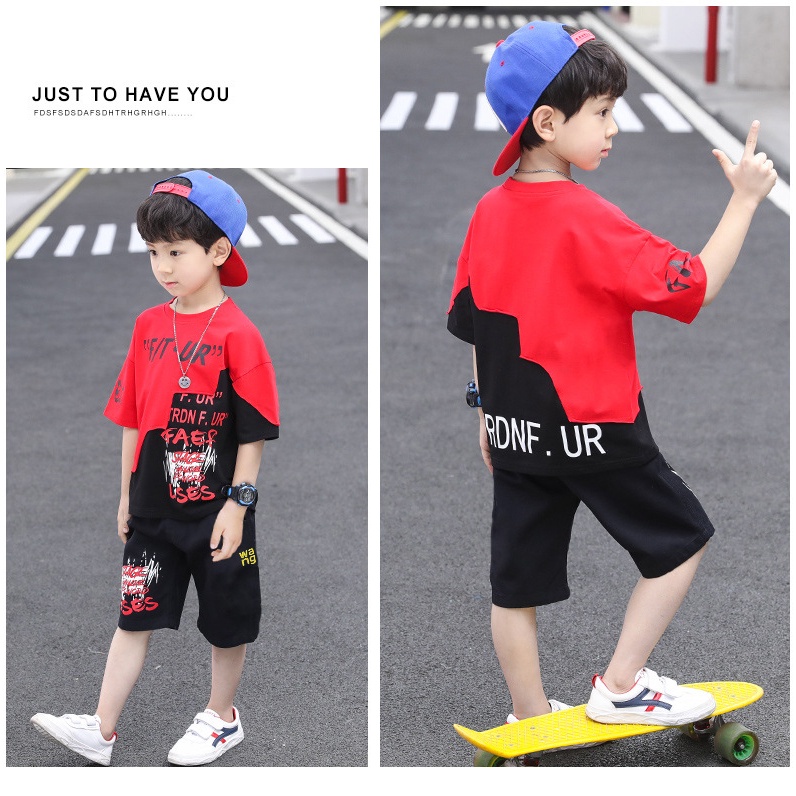 mige ชุดเซ็ท2ชิ้นเด็กผู้ชาย เสื้อยืด+กางเกง (มีสี แดง/น้ำเงิน) รุ่น KK019