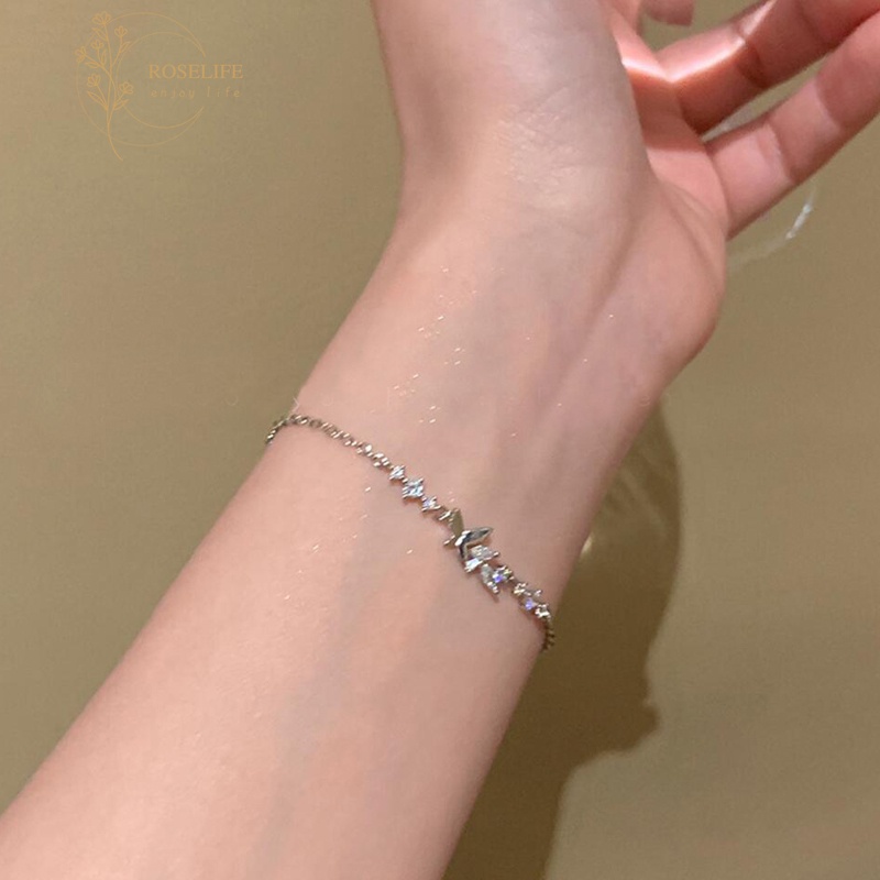 Roselife สร้อยข้อมือโซ่เงิน ประดับโบว์คริสตัล ผีเสื้อ สไตล์เกาหลี เครื่องประดับ สําหรับผู้หญิง งานหมั้น งานแต่งงาน ปาร์ตี้