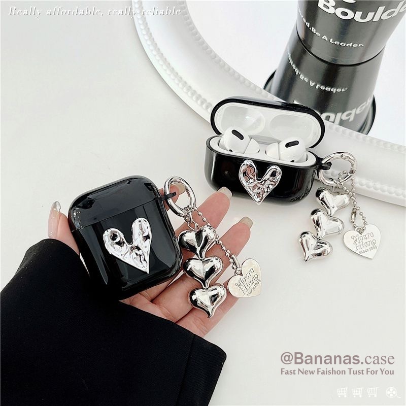 เคสหูฟัง แบบใส ลายหัวใจ สีเงิน สําหรับ Airpods 1 2 3 Pro Pro2 Airdods1 Airdods2 Airdods3 AirdodsPro AirdodsPro2