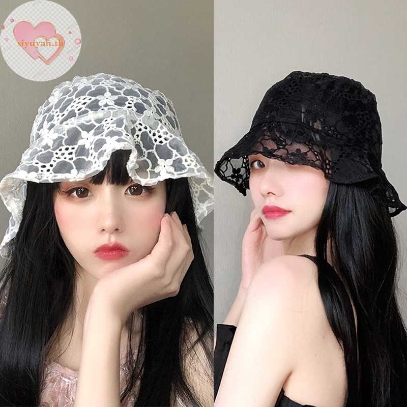 Siyuyan หมวกบักเก็ต หมวกชาวประมง หมวกบังแดด ระบายอากาศ ลูกไม้ ดอกไม้ น่ารัก หวานแหวว แฟชั่นสําหรับผู้หญิง TH