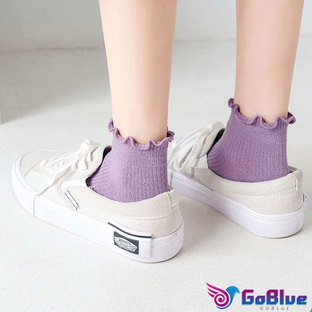 GoBlue ถุงเท้าข้อจีบ สีพาสเทล  สไตล์ญี่ปุ่น  สำหรับผู้หญิง Women socks ราคา ถูกที่สุด ดีลบีเคเค แกลเลอรีภาพที่ 4