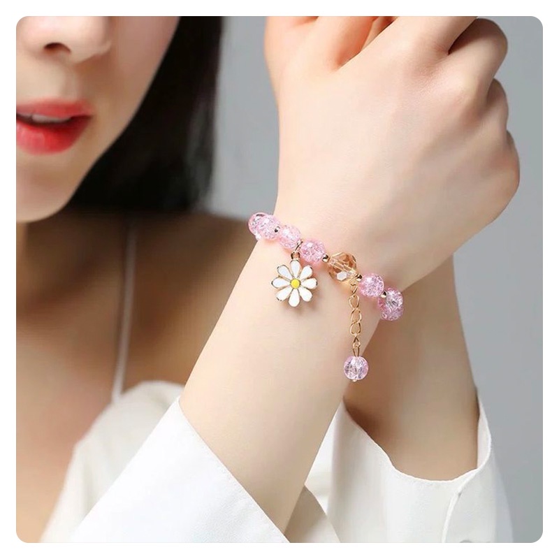 สร้อยข้อมือลูกปัดผลึกส์ใสละเอียดอ่อนแฟชั่นเกาหลีดอกเดซี่พระอาทิตย์ดอกไม้สำหรับผู้หญิงของแถมน้องสาวแฟนสาว