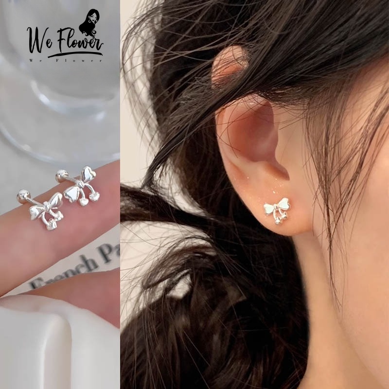 We Flower ต่างหูเม็ดเดี่ยว เงิน S925 ประดับโบว์น่ารัก ขนาดเล็ก กันแพ้ เครื่องประดับ สําหรับผู้หญิง