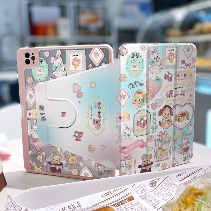 360 ° เคสอะคริลิค ลายการ์ตูนหมี หมุนได้ สําหรับ iPad Gen10 Gen9 Gen8 Gen7 Gen6 Gen5 2020 Air5 Air3 2020 2021 Pro 11