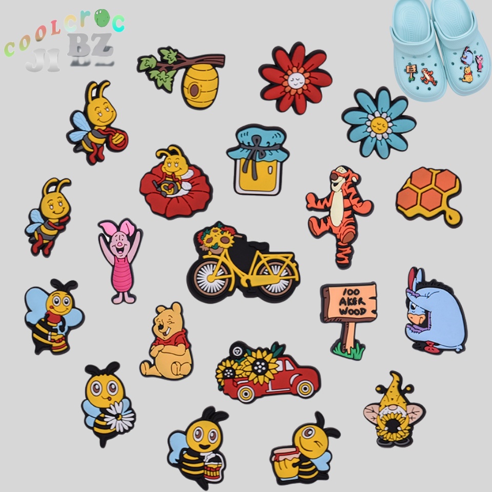 Jibbitz สําหรับ Crocs การ์ตูน Bee Charms รองเท้าดอกไม้รองเท้าหัวเข็มขัดตกแต่ง PVC พลาสติกพลาสติก Drop ที่ถอดออกได้ตกแต่งหัวเข็มขัด Crocs อุปกรณ์เสริม