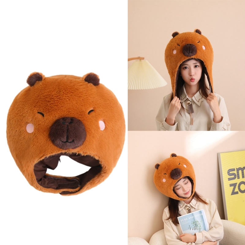Exhila Plush Capybara Head Cover Furry Hat Headgear Masquerade Cosplay Supplies