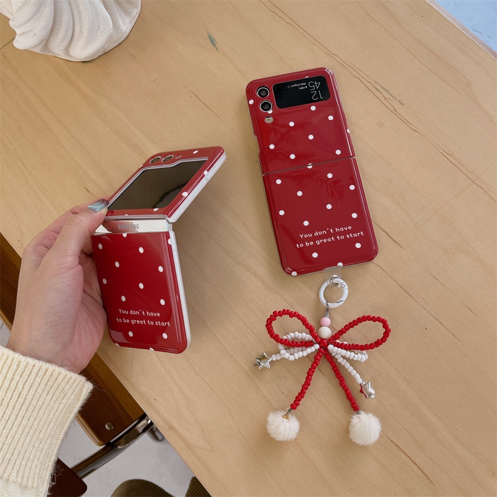 เคสโทรศัพท์มือถือ Tpu นิ่ม กันตก ลายจุด พร้อมจี้ สไตล์เกาหลี สําหรับ Samsung Galaxy Z Flip 3 4 Z Flip 5 5G
