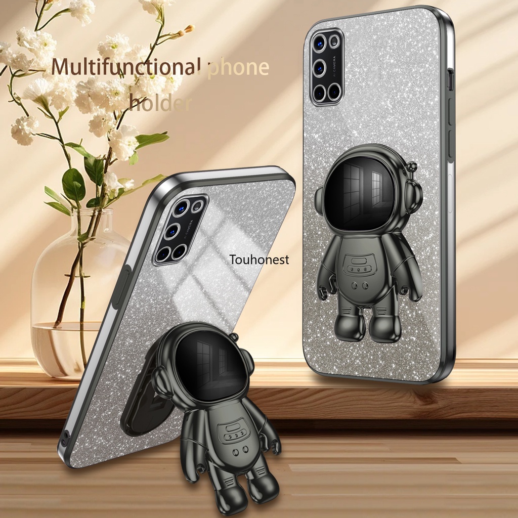 เคส For Oppo A52 เคส Oppo A72 เคส Oppo A92 Casing Oppo A91 Case Oppo Reno3 Case Oppo Reno10 Pro Plus Case Oppo Reno 8T Case Oppo R15X Case Oppo K1 Case Glitter Transparent Shiny Clear Astronaut Stand Soft Phone Cover Cassing Cases Case CM
