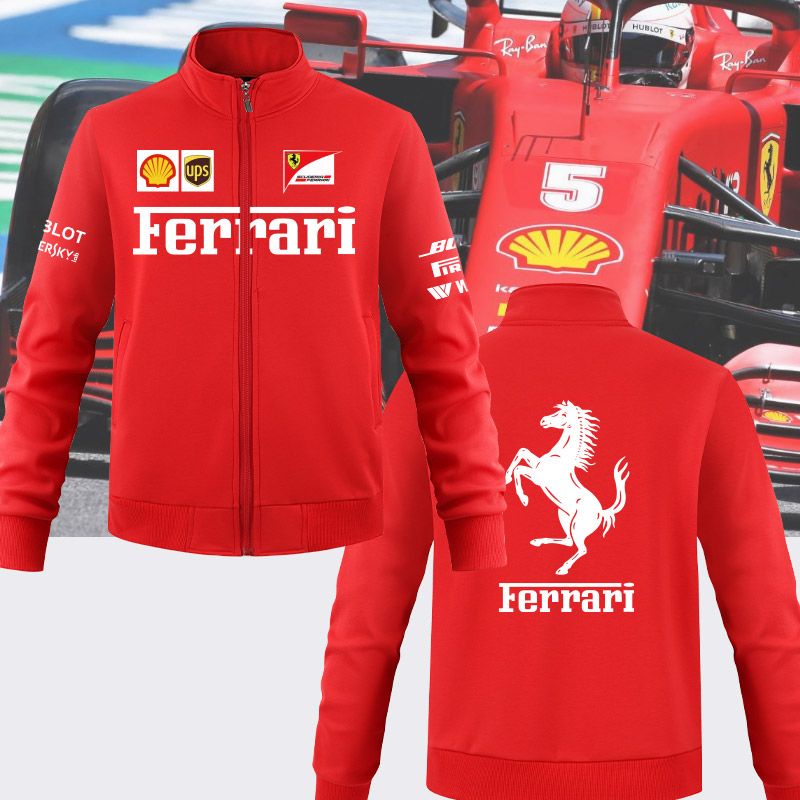 Ferrari SF1000 เสื้อแจ็กเก็ตยูนิฟอร์ม F1 Formula Racing Jersey Stand-Up Collar Sports Zipper Top Racing Jersey Off-Road Riding Jacket เสื้อแจ็กเก็ตผู้ชาย ฤดูใบไม้ร่วง ฤดูหนาว เสื้อแจ็กเก็ต มีฮู้ด มอเตอร์ไซค์ เสื้อกันลม โลโก้ขี่จักรยาน