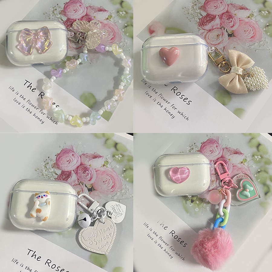 เคสซิลิโคนใส ลายหมี ดอกไม้น่ารัก พร้อมพวงกุญแจ สําหรับ JBL T130NC T230NC C260 JBL Tune 230NC