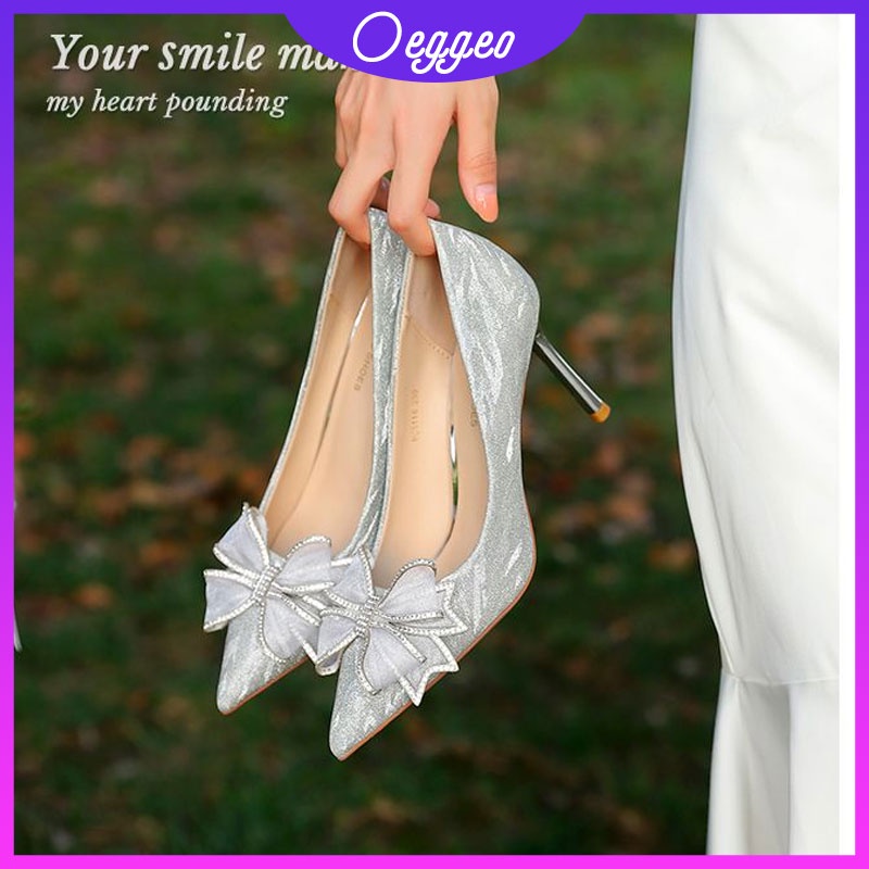 Oeggeo shop ☘️พร้อมสำหรับการจัดส่ง☘️ รองเท้ายางคัชชู รุ่นรัดส้นรองเท้าส้นตึกสำหรับผู้หญิง แบบซิลิโคน ยืดหยุ่น คริสตัล ส้นสูง 35-41