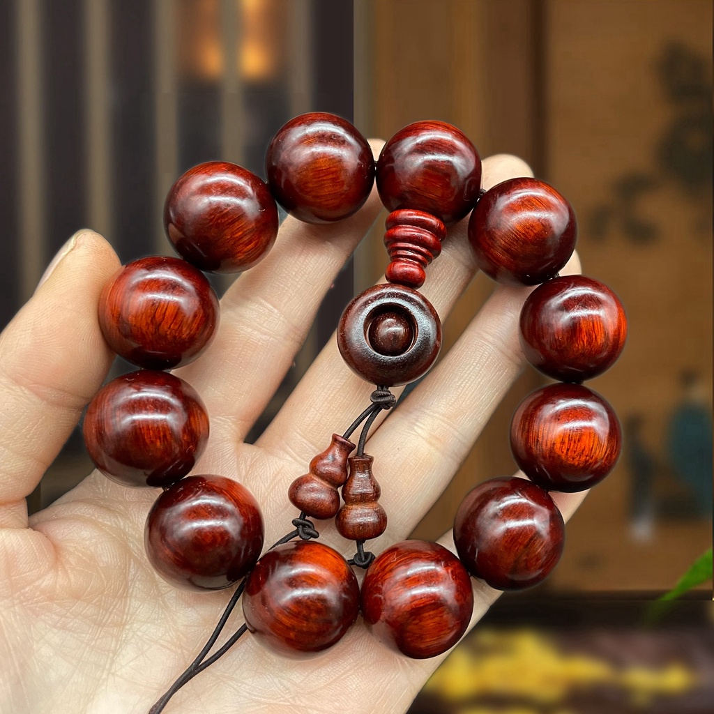 สร้อยข้อมือ ประดับลูกปัดไม้จันทน์ สีแดง สไตล์อินโดนีเซีย สําหรับผู้ชาย และผู้หญิง
