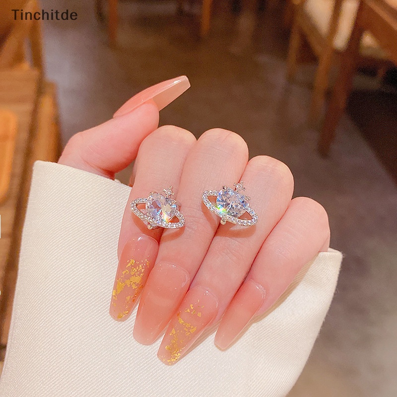 [Tinchitde] ต่างหูสตั๊ด คริสตัล รูปหัวใจ ดาวเคราะห์ ไม้กางเขน โรแมนติก หรูหรา สไตล์เกาหลี เครื่องประดับ สําหรับผู้หญิง ปาร์ตี้ Y2K [Preferred]