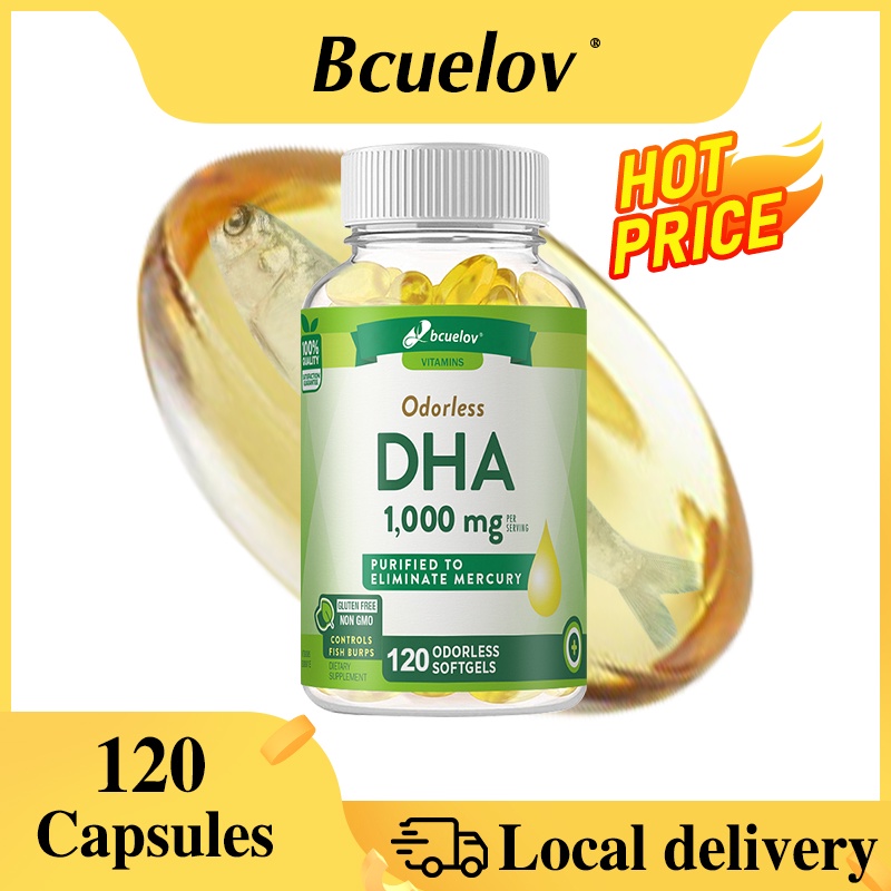 Bcuelov Brain DHA อาหารเสริม 1000 มก. ปรับปรุงความจํา อารมณ์ และสุขภาพดี อาหารเสริมโฟกัสจิต แคปซูล DHA ไม่มีกลิ่น