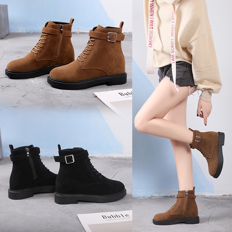 พร้อมส่ง รองเท้าบู๊ทมาร์ตินผู้หญิง, รองเท้าบู๊ทหุ้มข้อสไตล์อังกฤษ, ผ้าหนังกลับ,สวมใส่สบาย
