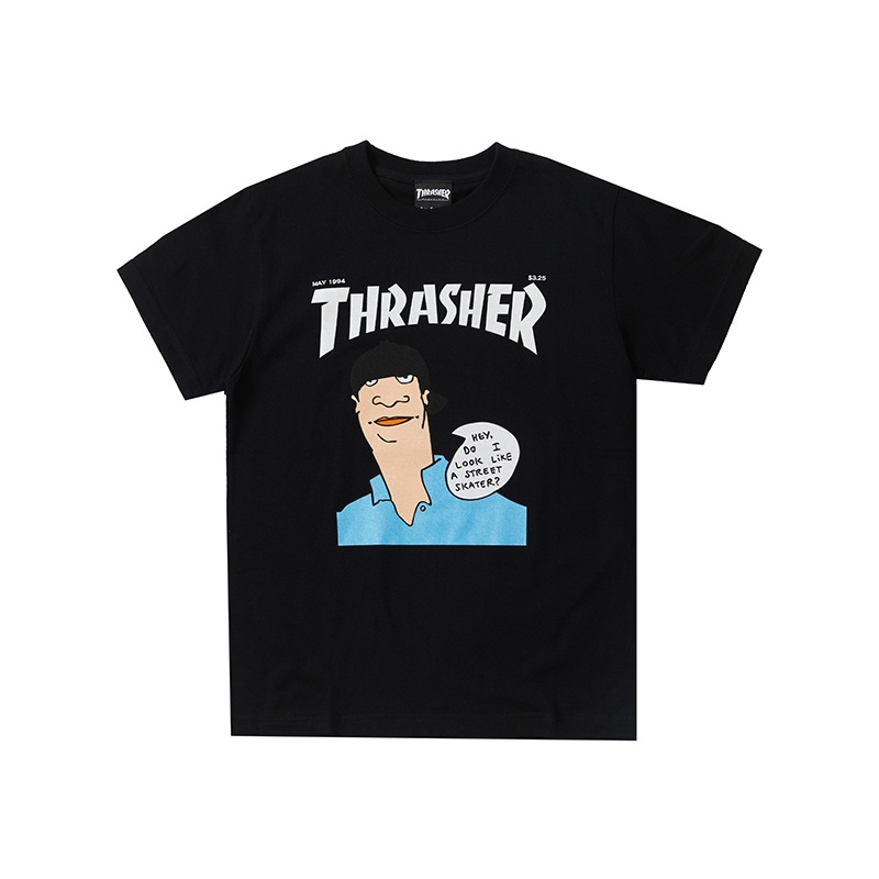 ไฟ!  Thrasher เสื้อยืดลําลอง คอกลม แขนสั้น พิมพ์ลายการ์ตูน THRASHER สไตล์ญี่ปุ่น 1120