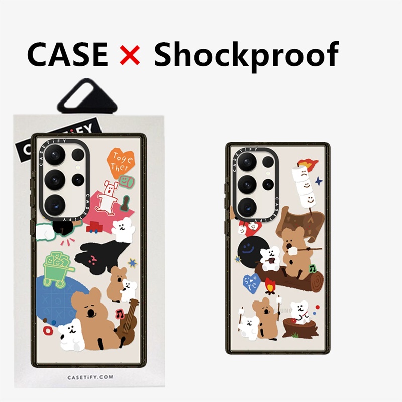 เคสโทรศัพท์มือถือ ซิลิโคนแข็ง ใส กันกระแทก ป้องกันเลนส์ ลายหมีพลับ พร้อมกล่อง คุณภาพสูง สําหรับ Samsung Galaxy S23 S22 Ultra S23 Plus