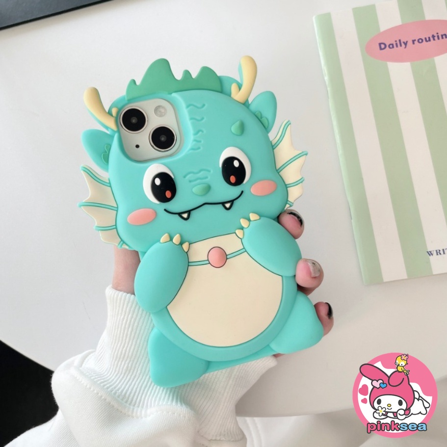 เคสโทรศัพท์มือถือ ซิลิโคนนิ่ม TPU กันกระแทก ลายการ์ตูนมังกรน่ารัก 3D สําหรับ iPhone 15 14 13 12 11 Pro Max