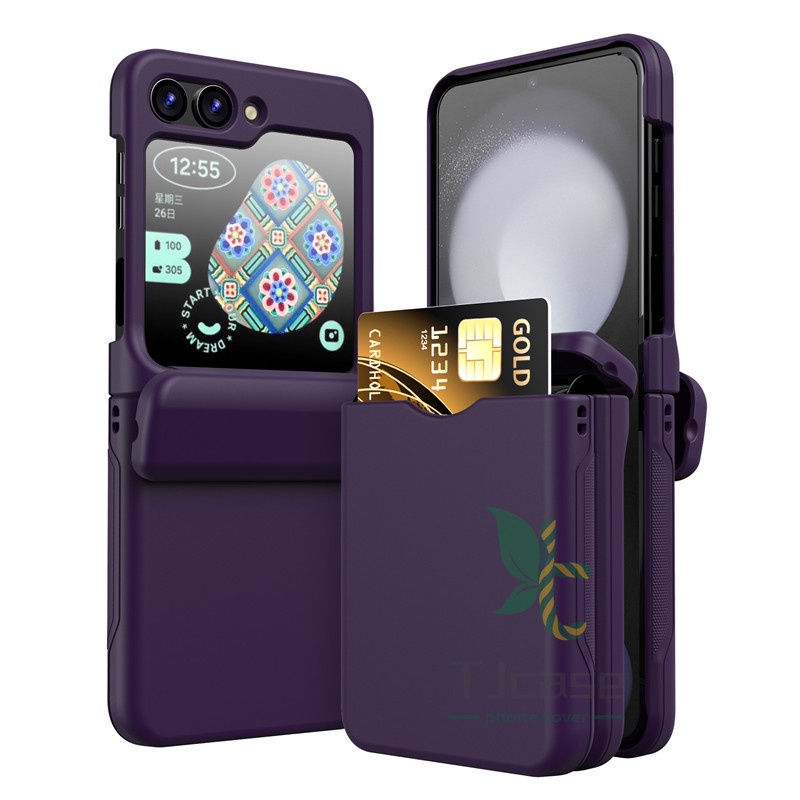 ผู้ถือบัตรอัตโนมัติ Rebound บานพับกรณีเต็มรูปแบบ Samsung Galaxy Z Flip 6 Zflip 5 Z Flip 4 สีทึบ Hard Casing