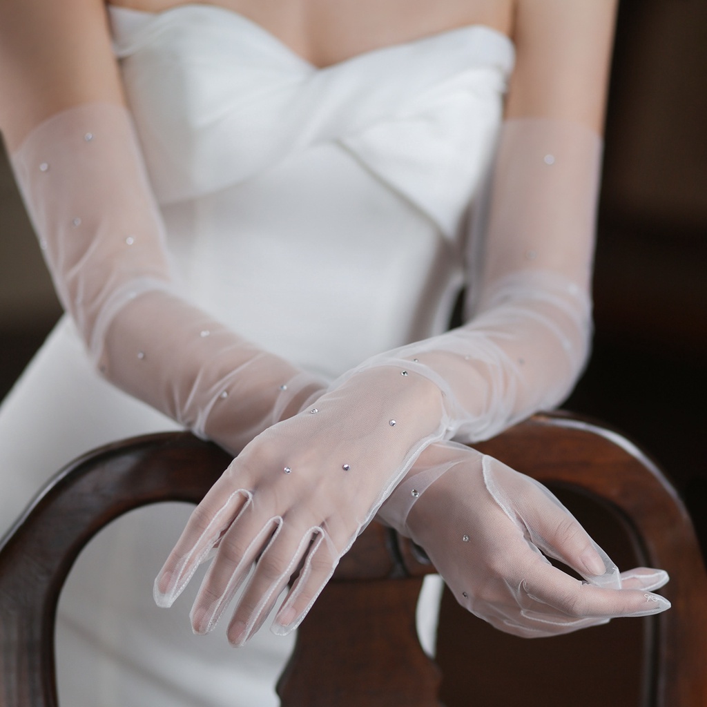 ถุงมือเจ้าสาว แบบยาว ประดับเลื่อม สีขาว อุปกรณ์เสริม สําหรับเพื่อนเจ้าสาว