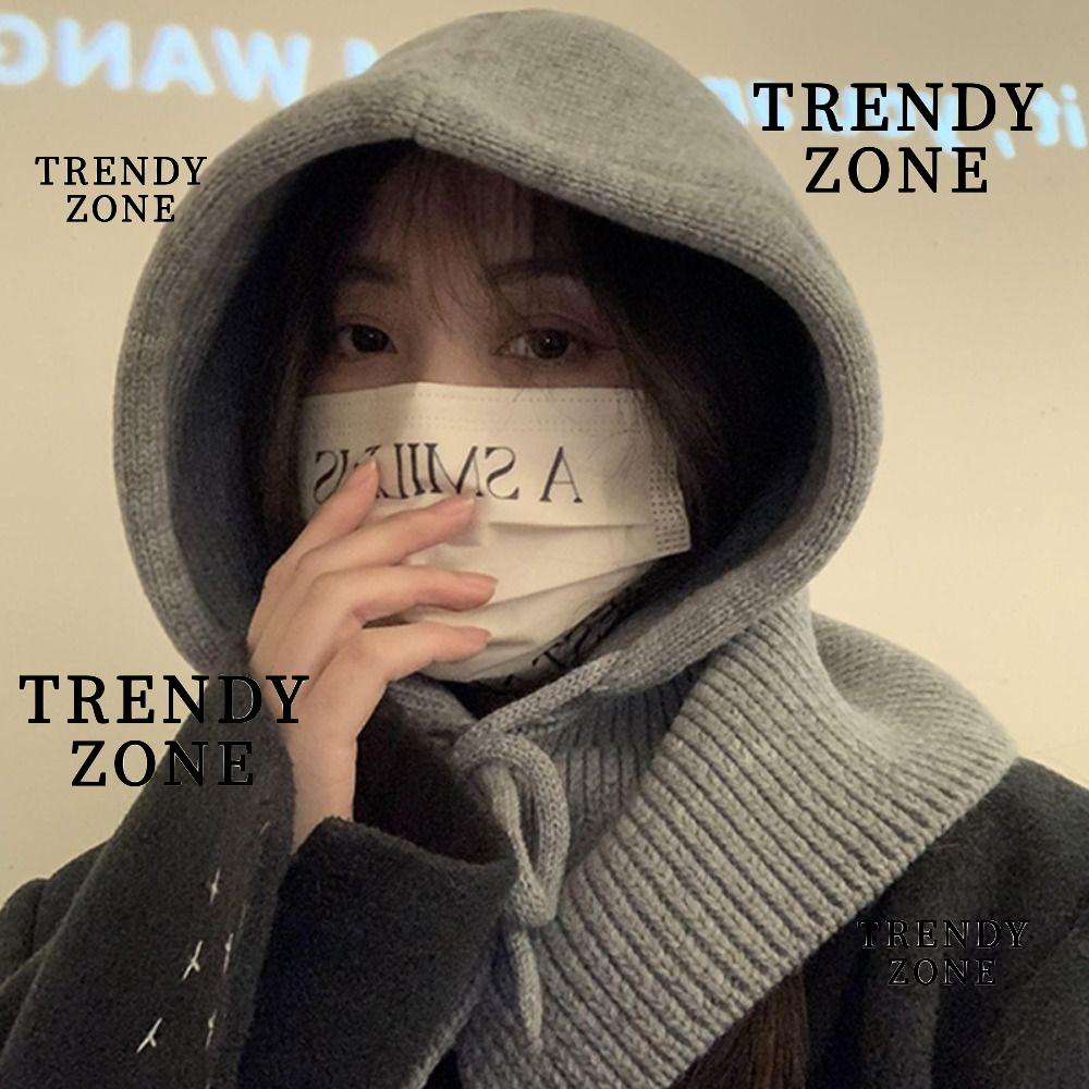 Trendyzone หมวกบีนนี่ ผ้าถัก มีฮู้ด ป้องกันหู กันลม ให้ความอบอุ่น แฟชั่นฤดูหนาว สําหรับผู้หญิง