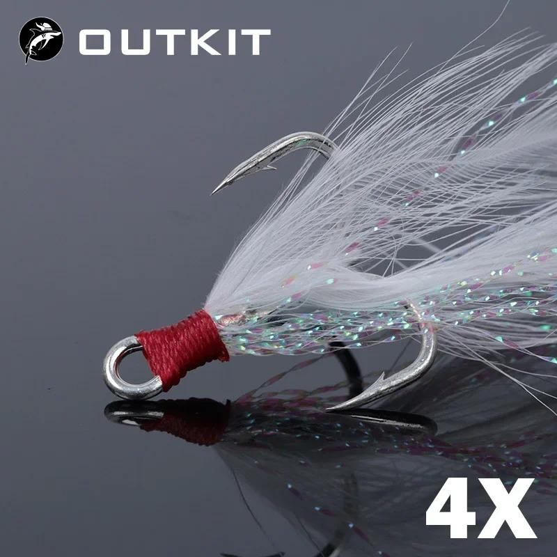 Outkit 10 ชิ้น Lure Treble Hooks 4X Strength พร้อม Feather Tackle ตกปลา Hook Stronger เหล็กคาร์บอน Barbed Fishhooks Pesca