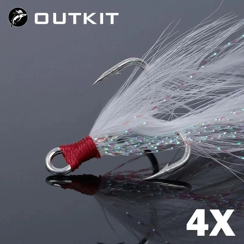 Outkit 10 ชิ้น Lure Treble Hooks 4X Strength พร้อม Feather Tackle ตกปลา Hook Stronger เหล็กคาร์บอน Barbed Fishhooks Pesca