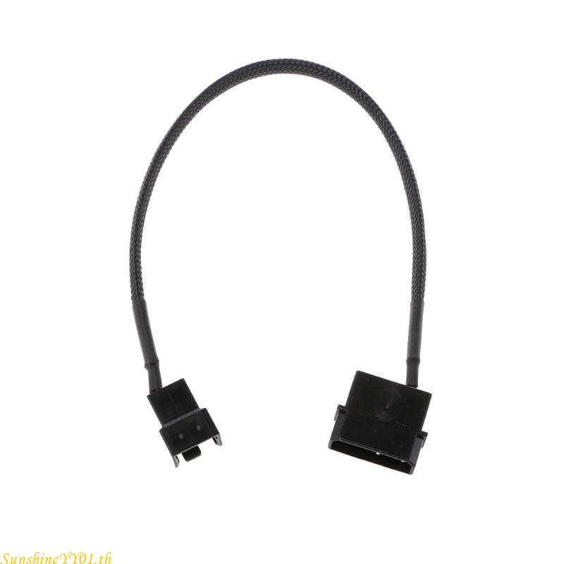 Sun 4-Pin Molex Male to 3-Pin 4-Pin PWM USB Sleeved Fan Power Adapter Cable สีดํา