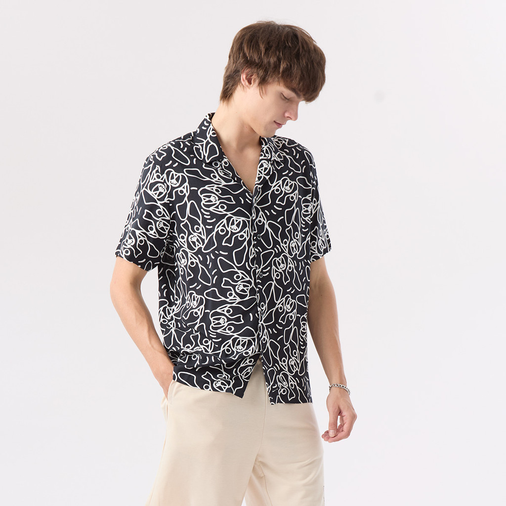 ESP เสื้อเชิ้ตฮาวาย เฟรนช์ชี่ ผู้ชาย สีดำ | Frenchie Hawaiian Shirt | 04060