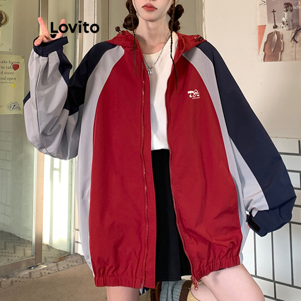 Lovito เสื้อแจ็คเก็ตเย็บผ้าธรรมดาสำหรับผู้หญิง LNA72329