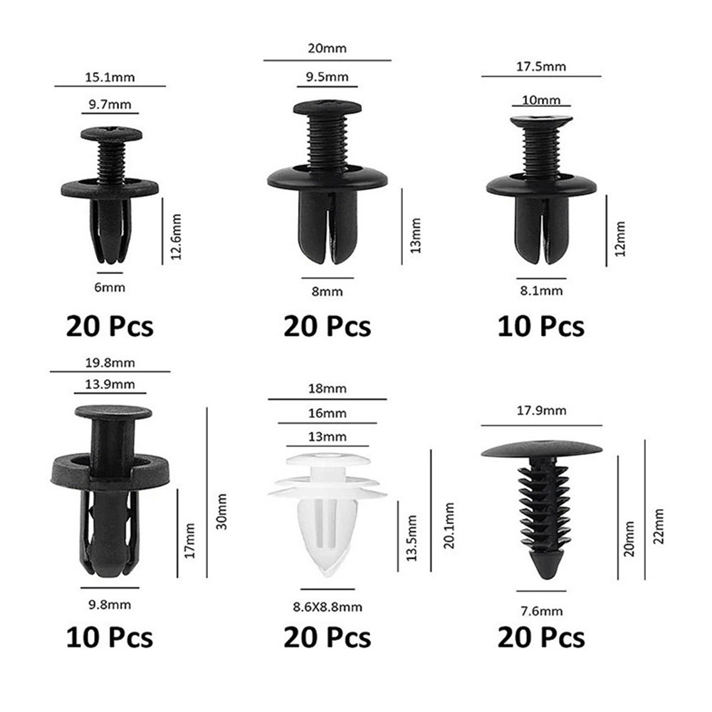 Universal C155 เครื่องมือ + พลาสติก 100 ชิ้น ขนาด 6 หมุดรถยนต์ กันชน ยึด หมุด Bumper Retainer หมุดพลาสติกรถยนต์ - รูปที่ 7