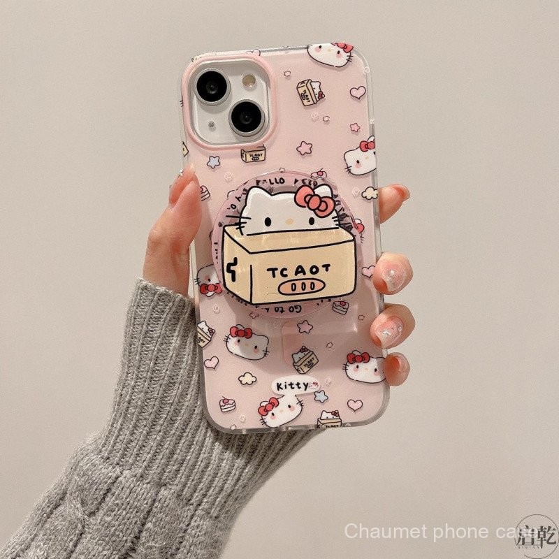 แมวสีชมพูพร้อมขาตั้งแม่เหล็ก รองรับเคสโทรศัพท์แม่เหล็ก iPhone 15 Pro Max 13/กันกระแทก 14 Plus/รูใหญ่ 12/11 เคสนุ่ม 8P น่ารัก XS R5TA - รูปที่ 3